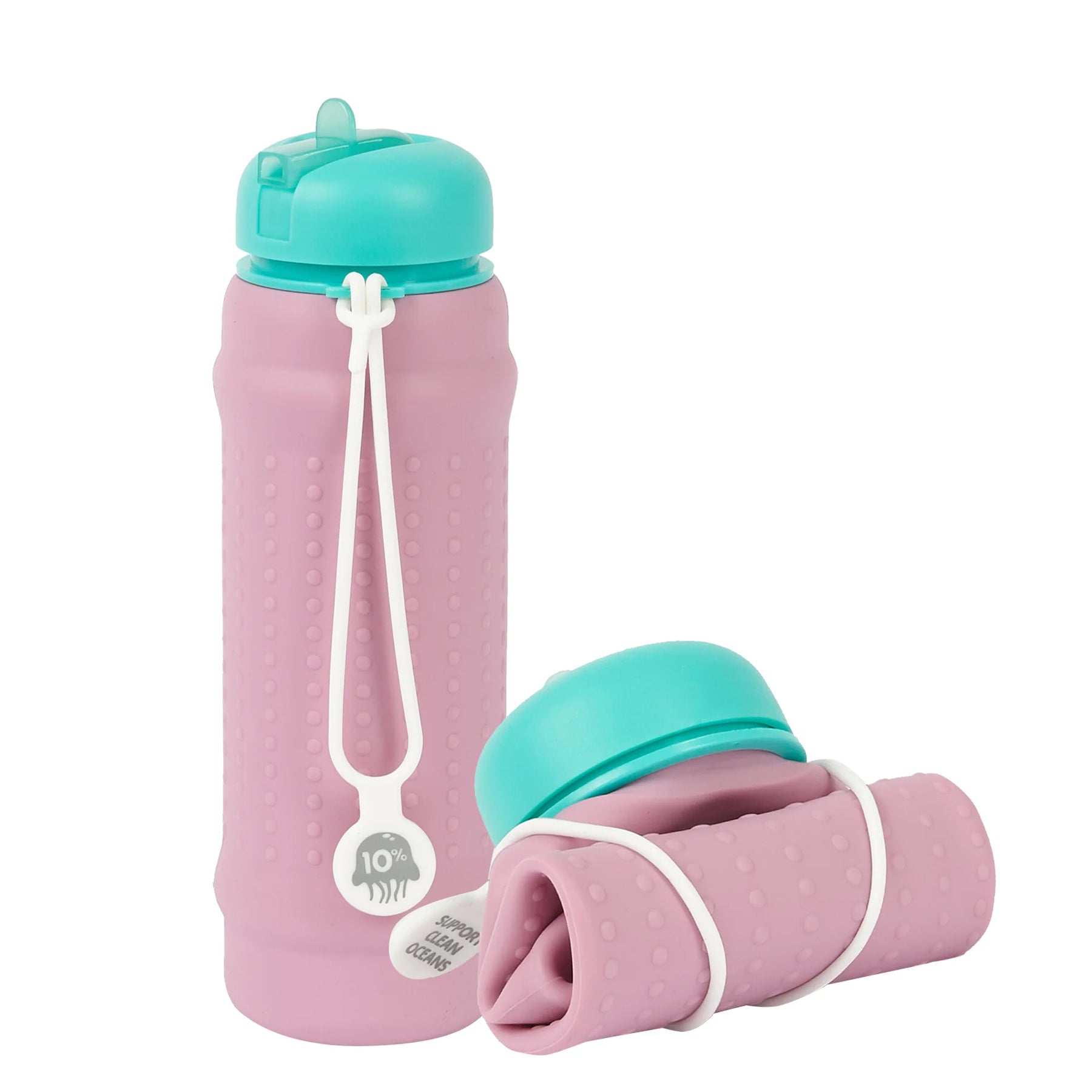 Rolla bottle - pink with aqua lid.